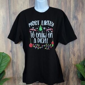 Gildan Black Short Sleeve Tee Pickle Lovers Festive Print XL             M678